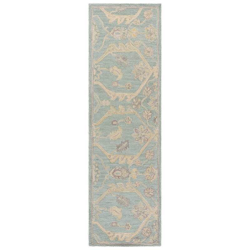 SAFAVIEH Handmade Blossom Eefke Modern Floral Wool Rug - 2'3" x 8' Runner - Light Blue/Beige