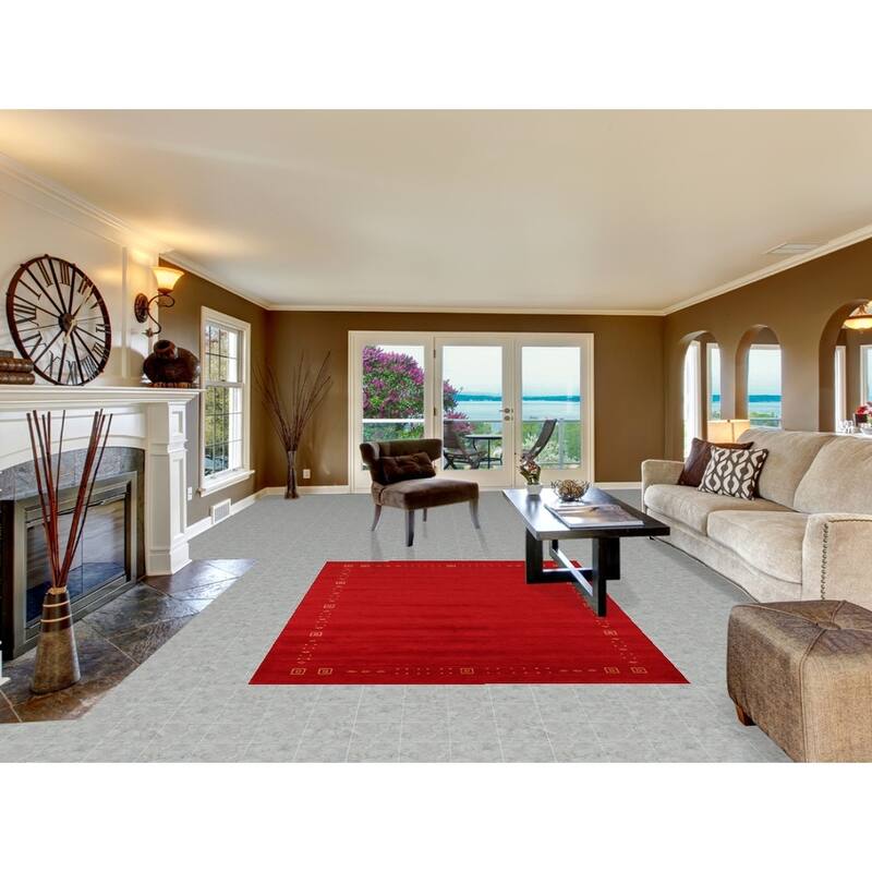 Red Gabbeh Oriental Area Rug Hand-Knotted Modern Wool Carpet - 5'7"x 7'9"