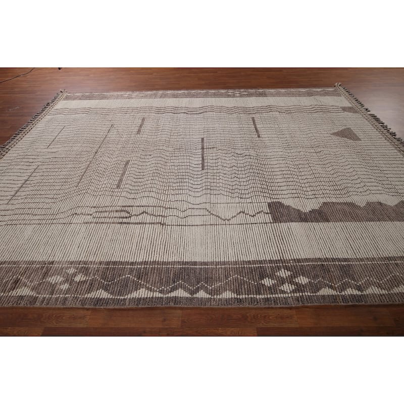 Earth Tone Moroccan Modern Area Rug Handmade Wool Carpet - 9'0"x 12'0"
