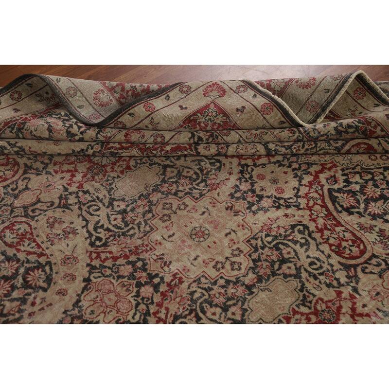 Hand Knotted Oriental 100% Wool Carpet Traditional All-Over Black Kerman Area Rug - 13' 0'' X 9' 8''