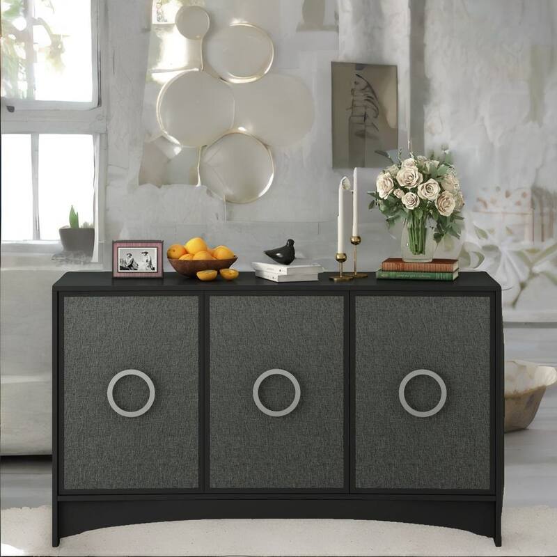 U_Style Curved Design Storage Cabinet w/Three Doors/Adjustable Shelves