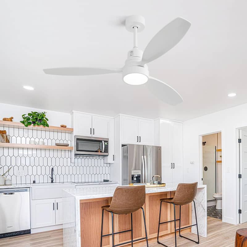 52 Inch Integrated LED 3 Wood Fan Blade Ceiling Fan with Light Kit and 6 Speed Remote Control