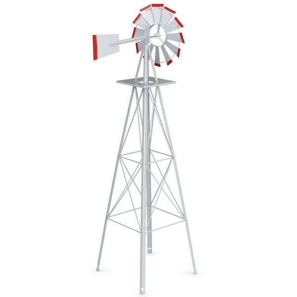 Shop Costway 8ft Tall Windmill Ornamental Wind Wheel Silver Gray And Red Overstock 16733422