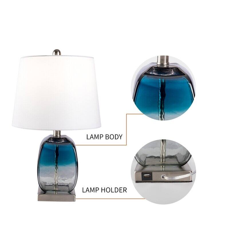 20.5" Blue Table Lamp Set with USB (Set of 2)