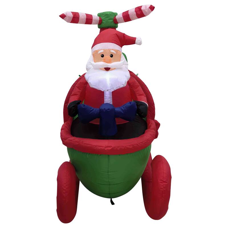 Lighted Inflatable Santa with Helicopter Outdoor Christmas Decoration -7' - Green