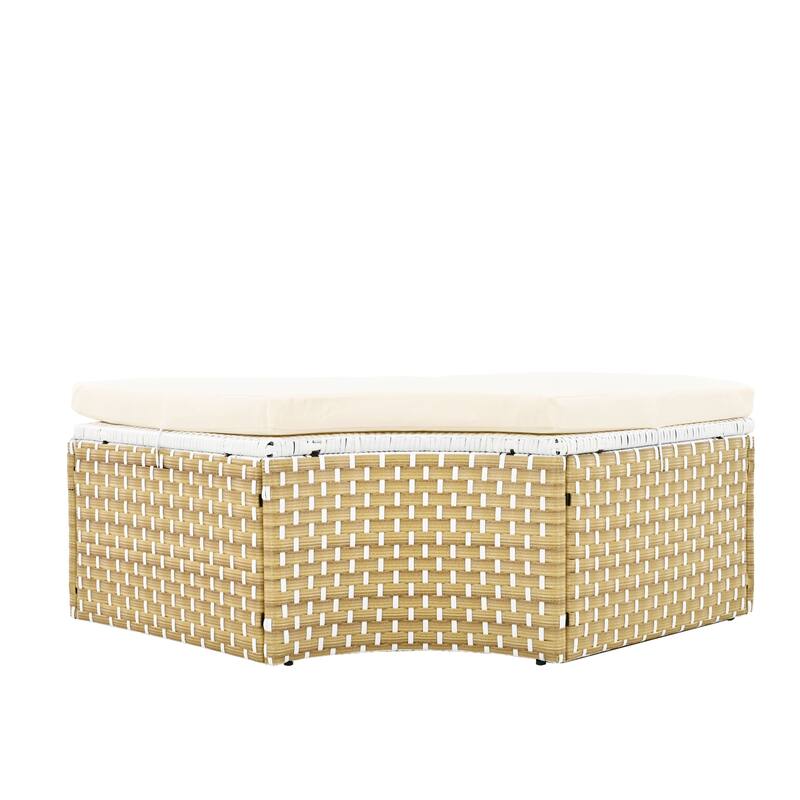 Round Outdoor Sectional Sofa Set Rattan Daybed Two-Tone Weave Sunbed with Retractable Canopy, Separate Seating