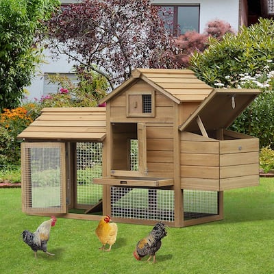PawHut Wood Enclosed Outdoor Backyard Chicken Coop Kit with Nesting Box