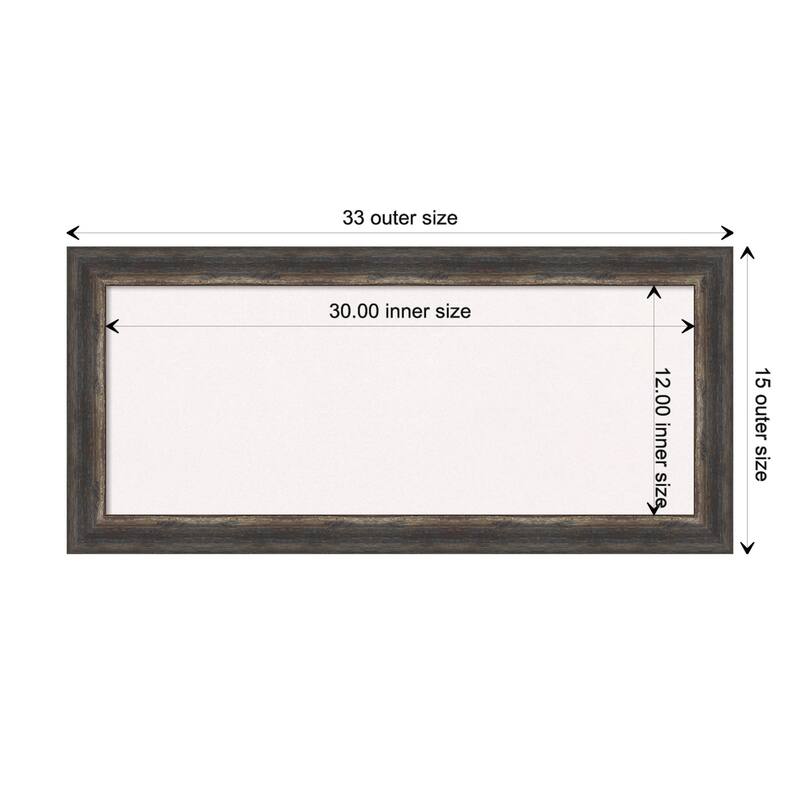 Bark Rustic Char Narrow Framed White Corkboard Bulletin Board - Board Size 30x12
