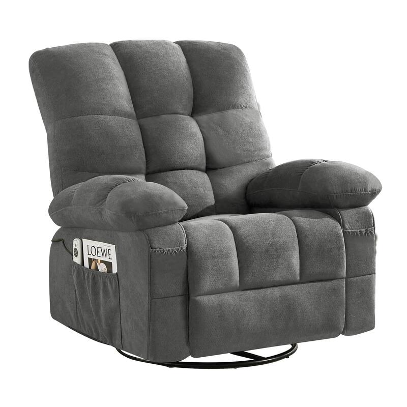 Massage Swivel Recliner Chair with Vibration Massage and Lumbar Heating for Adults, Oversized Recliner Single Sofa with USB