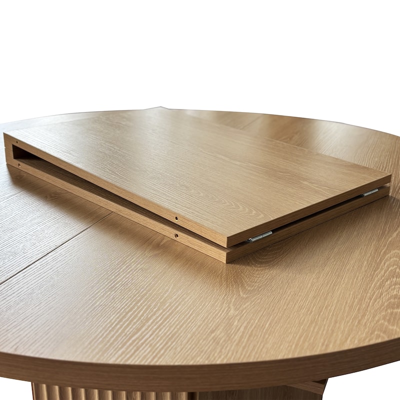 Round Dining Table for 4-6 People, Kitchen Table with Bump Texture Base, Wooden Dinner Table for Dining Room Family Gathering