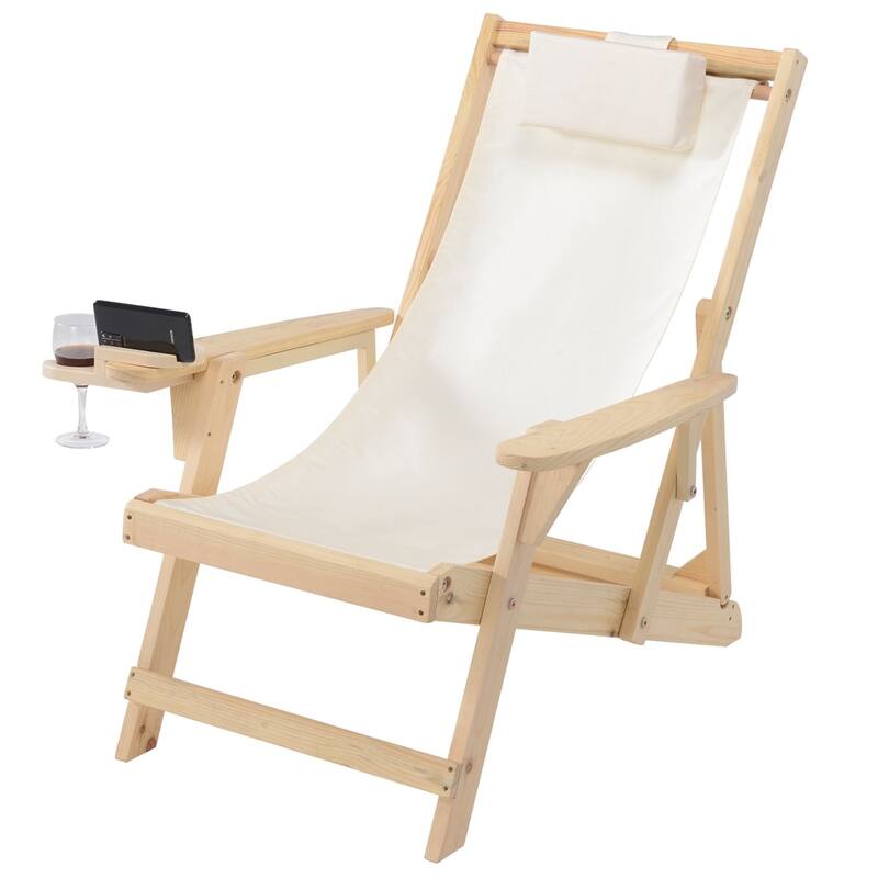 Romantic Collection Canvas Sling Chair with Cup and Wine Holder and Ottoman