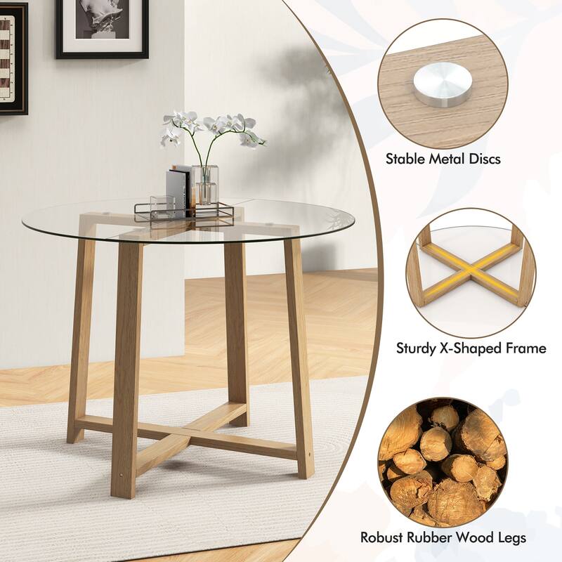 Gymax 5 PCS Dining Table Set for 4 w/ Solid Wood Legs Tempered Glass