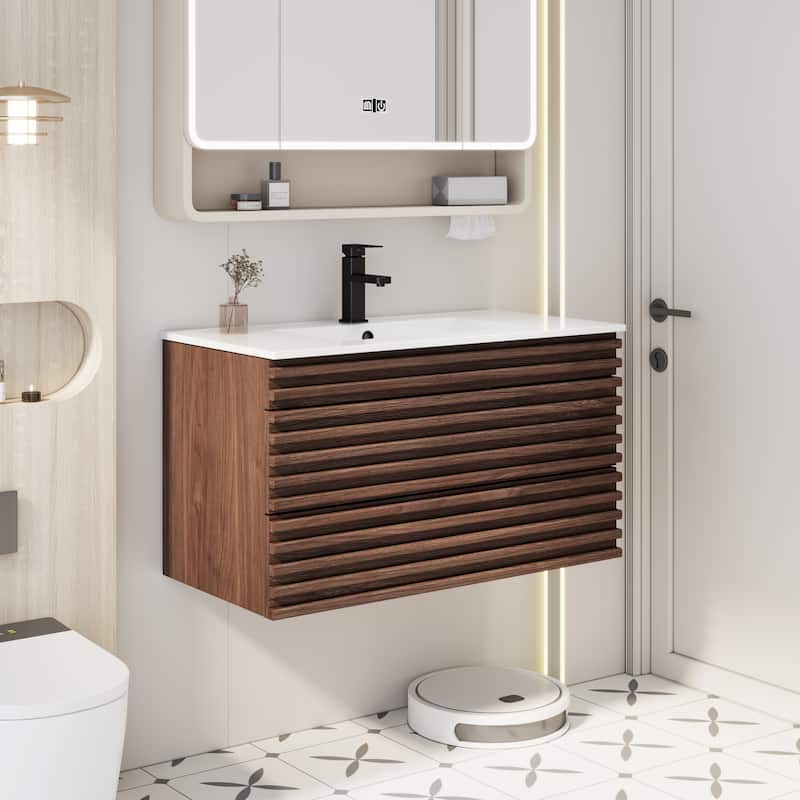 Bathroom Vanity with Drop-In Ceramic Sink Wall-Mounted Storage Cabinet
