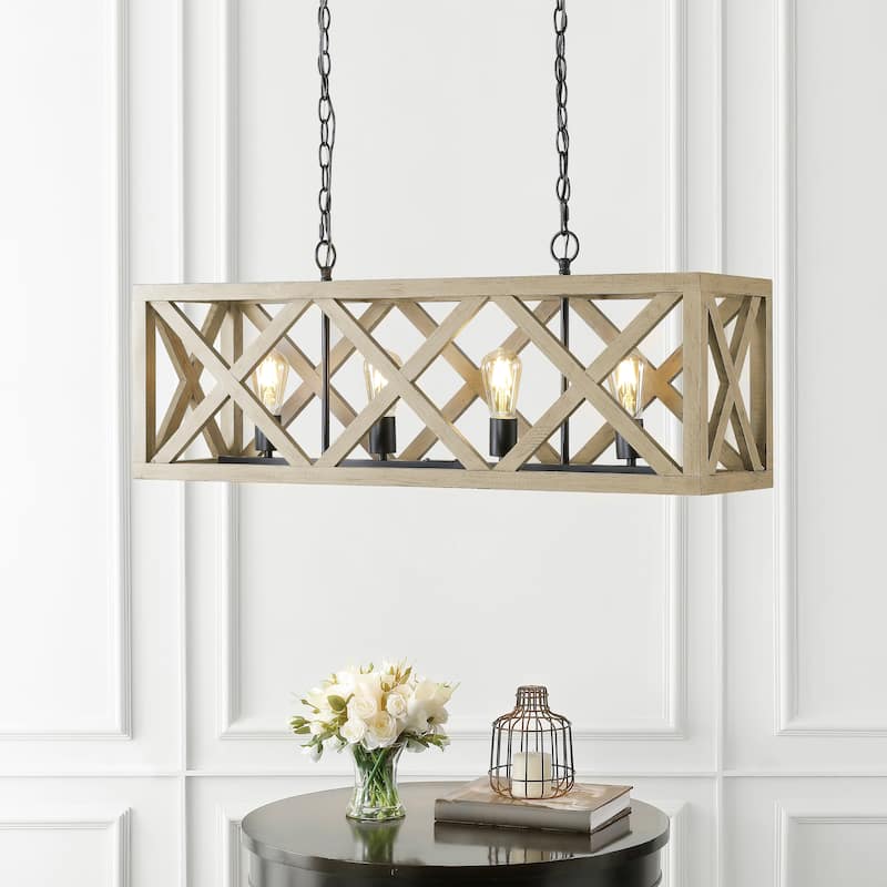 SAFAVIEH Lighting Hanneli Pendant - 10"x36"x19.5-91.5" - Natural/Black - 36Wx10Dx68H