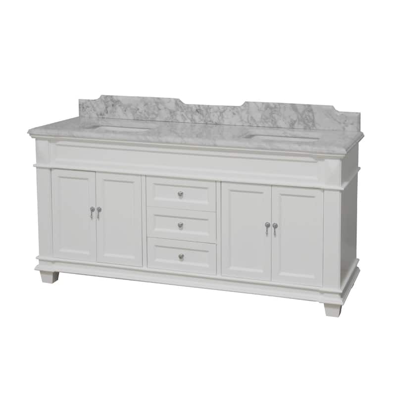 KitchenBathCollection Elizabeth 72" Double Bathroom Vanity with Carrara Marble Top