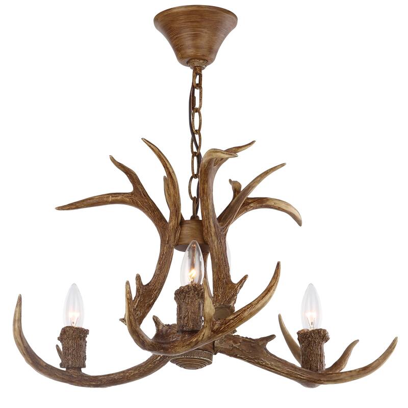 SAFAVIEH Lighting Jinnie Adjustable 3-Light Brown Antler Chandelier - 21.5" x 21.5" x 18-90"