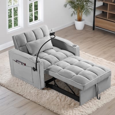 Velvet Single Convertible Sofa Bed with USB Charging Port