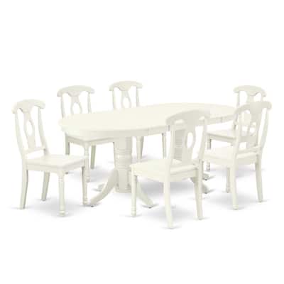 Victorian Dining Set - 7 Piece Oval Table & 6 Chairs - Linen White Finish - 40x76 Inch - 76.3