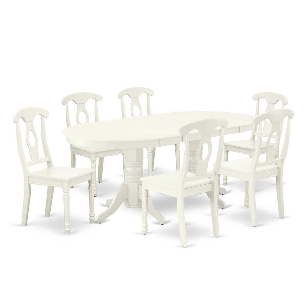Victorian Dining Set - 7 Piece Oval Table & 6 Chairs - Linen White Finish - 40x76 Inch - 76.3