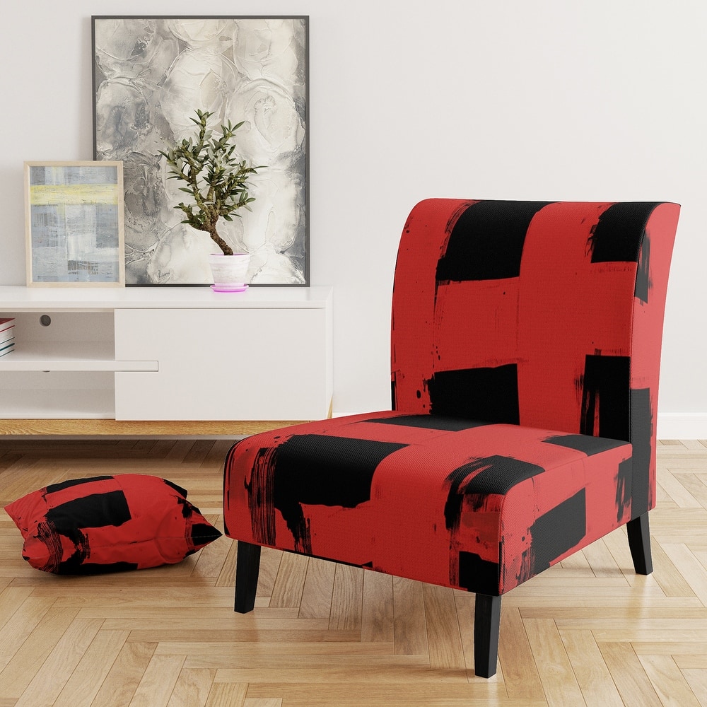 Designart "Black & White Crossing Paths II" Upholstered Abstract Accent Chair - Modern Arm Chair For Living Room