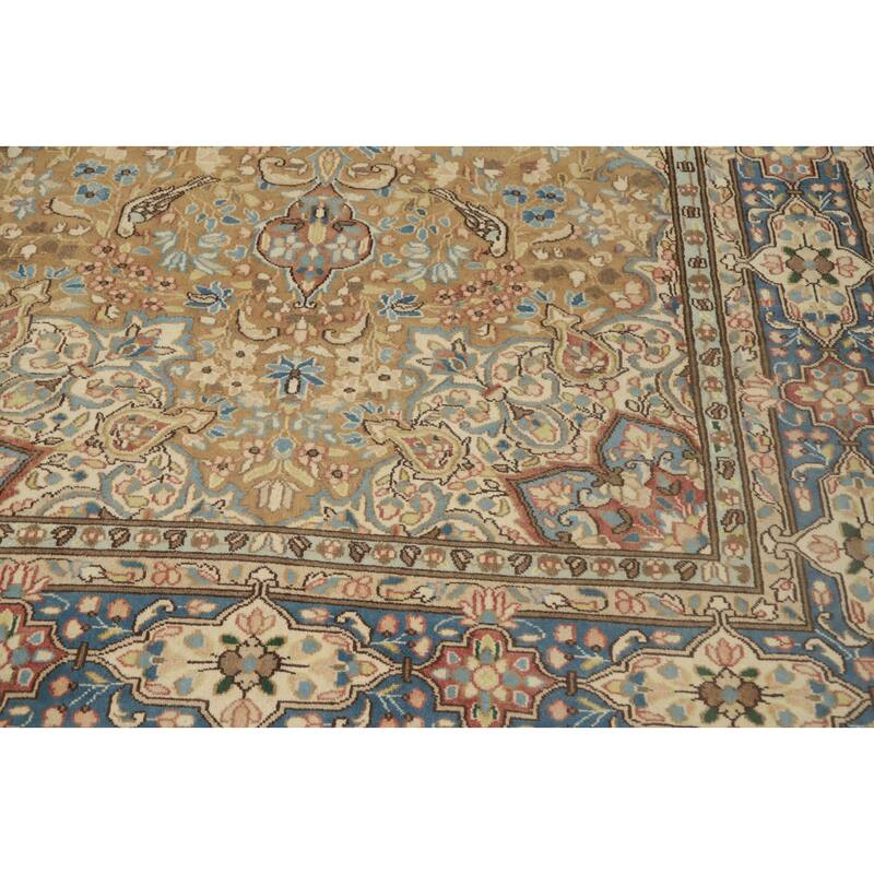 Hand Knotted Oriental 100% Wool Carpet Traditional Floral Brown Kerman Area Rug - 9' 3'' X 6' 3''