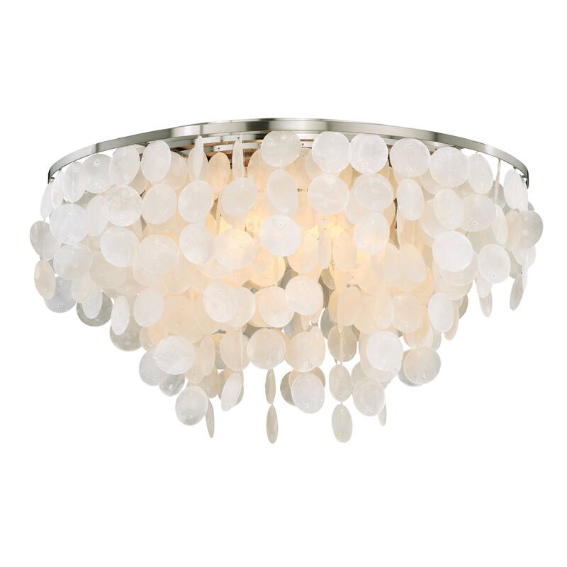 Elsa 24-in W Satin Nickel Capiz Shell Coastal Flush Mount Ceiling Light Fixture - 24-in W x 14-in H x 24-in D