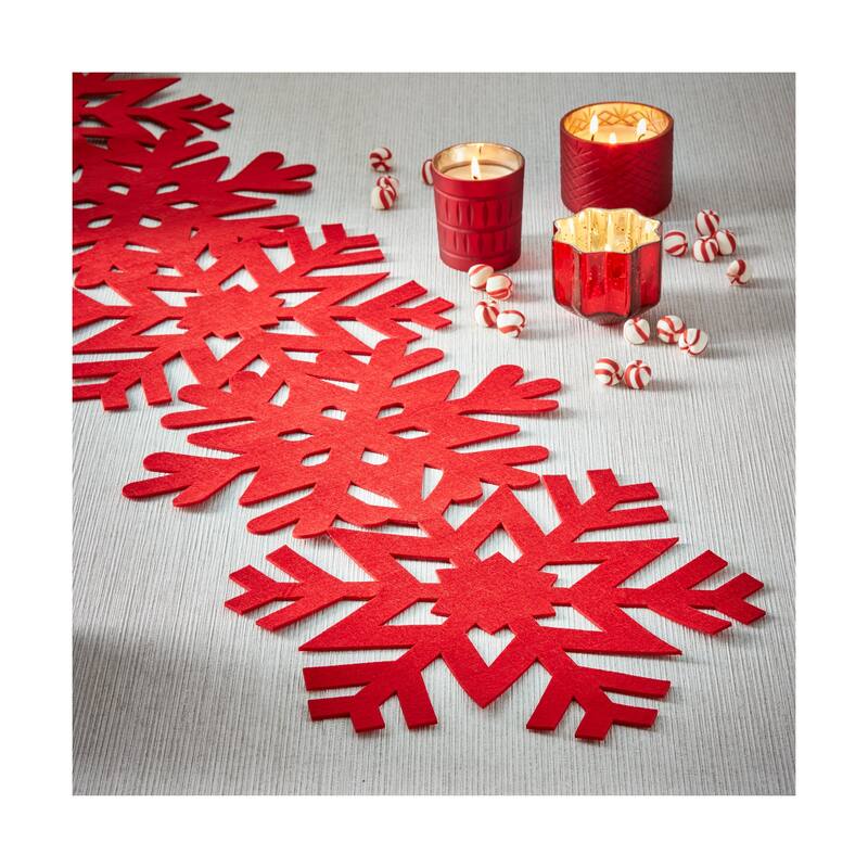 Red Snowflake Cut Out Felt Table Runner - 72" Winter Decor for Holiday Tables - Polyester, Spot Clean