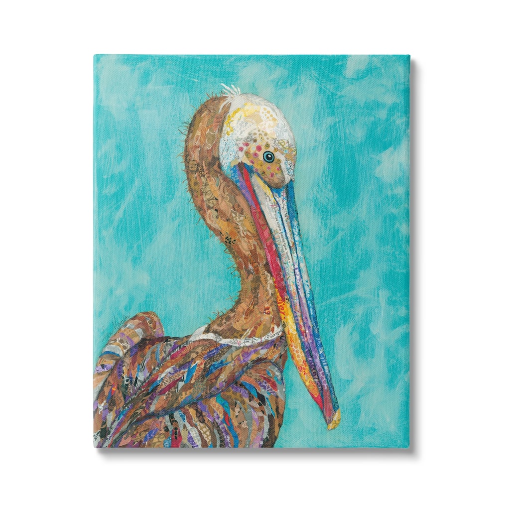 Stupell Beautiful Pelican Bird Vivid Collaged Patterns Design Canvas Wall Art, Design by Lisa Morales