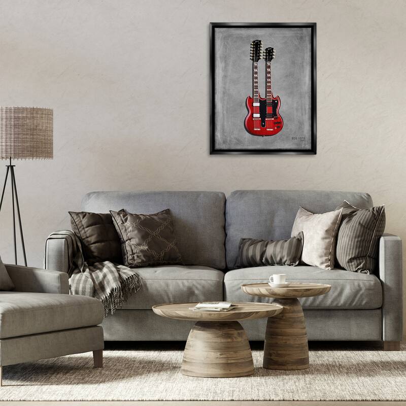 Stupell Red Double Neck Guitar Framed Floater Canvas Wall Art Design By Mark Rogan