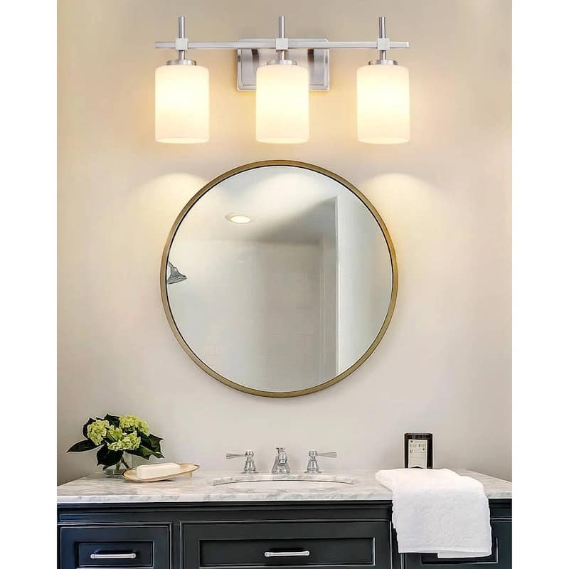 Jasper Brushed Nickel Frosted Glass 3-Light Bathroom Vanity Light