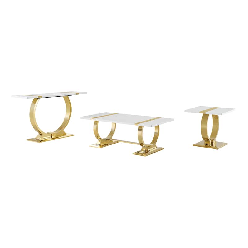 Furniture of America Carra Modern 3-Piece Stainless Steel O-Shaped Trestle Base Coffee Table Set