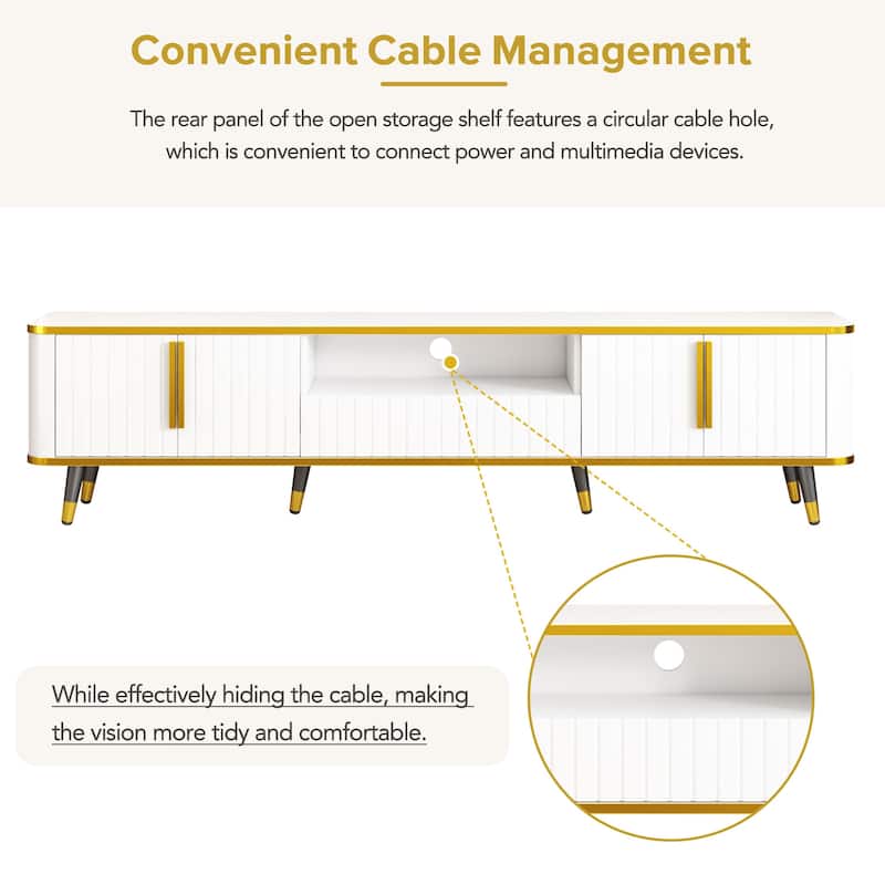 79" Luxury Minimalism TV Stand for 85" TVs - Entertainment Center with Storage and Unique Gold-Leg Design