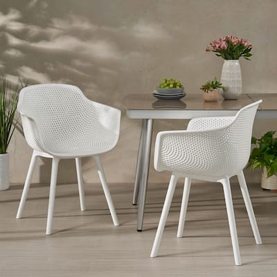 Roomfitters Modern Outdoor Armchairs with Perforated Back and Curved Seat, Lightweight Patio Seating, Set of 2
