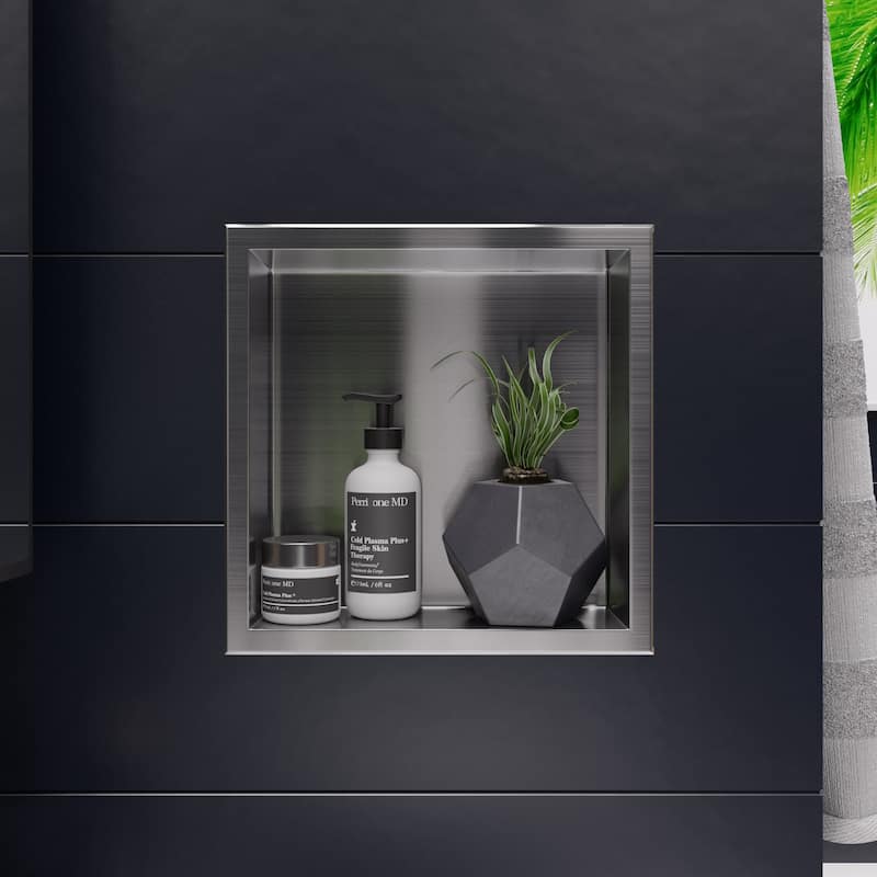 ALFI brand 12 x 12 Brushed Stainless Steel Square Single Shelf Bath Shower Niche - Grey