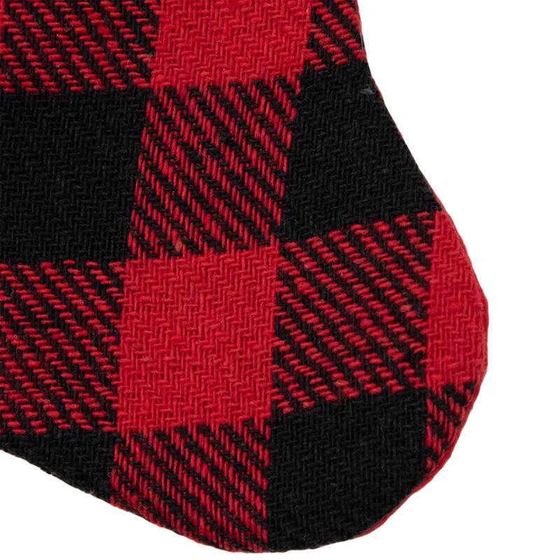 7" Red and Black Plaid Print Christmas Stocking with Faux Fur Cuff