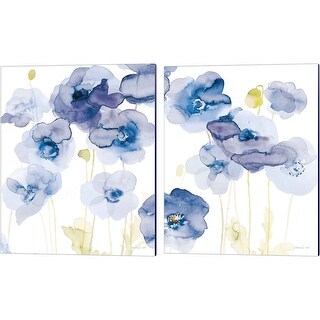 Danhui Nai 'Delicate Poppies Blue' Canvas Art (Set of 2)