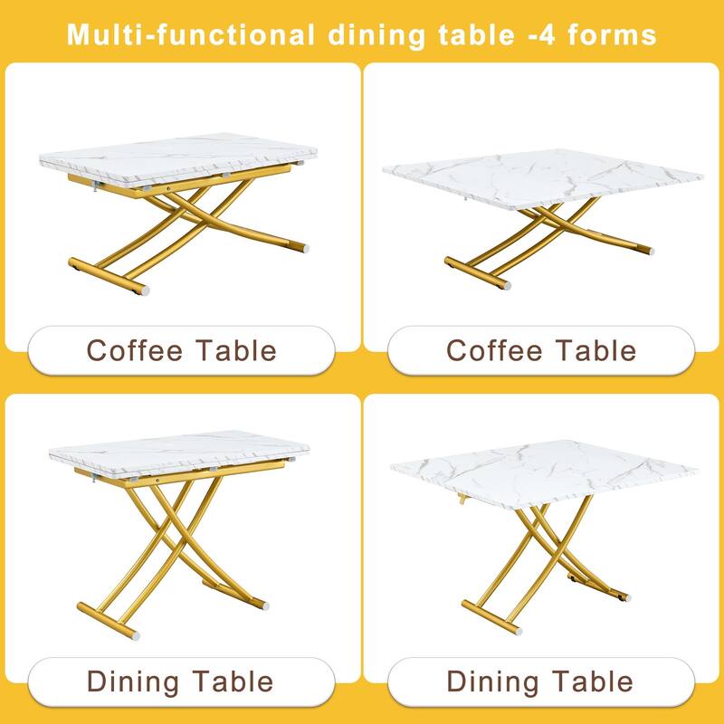 5 Piece Lifting Dining Table Set for 4, Modern Metal & Wood Kitchen Table with 4 Chairs, Space-Saving Dining Table & Chair Sets