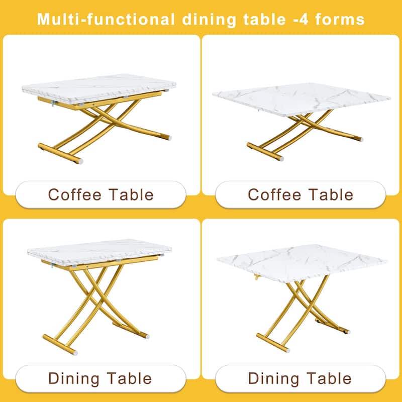 Modern minimalist multifunctional lift table with 0.8 inch thick MDF desktop and golden metal legs,coffee table