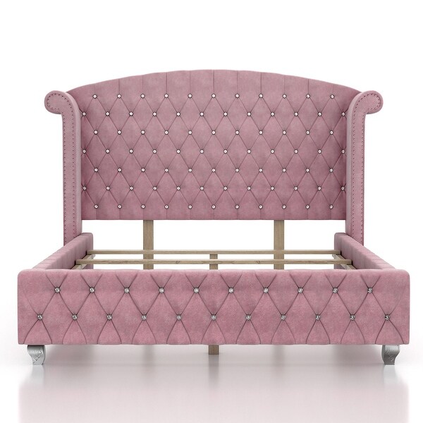 休日限定 Pink Glam Vyvi Fabric Set Bedroom Panel Upholstered 5-Piece シングルベッド