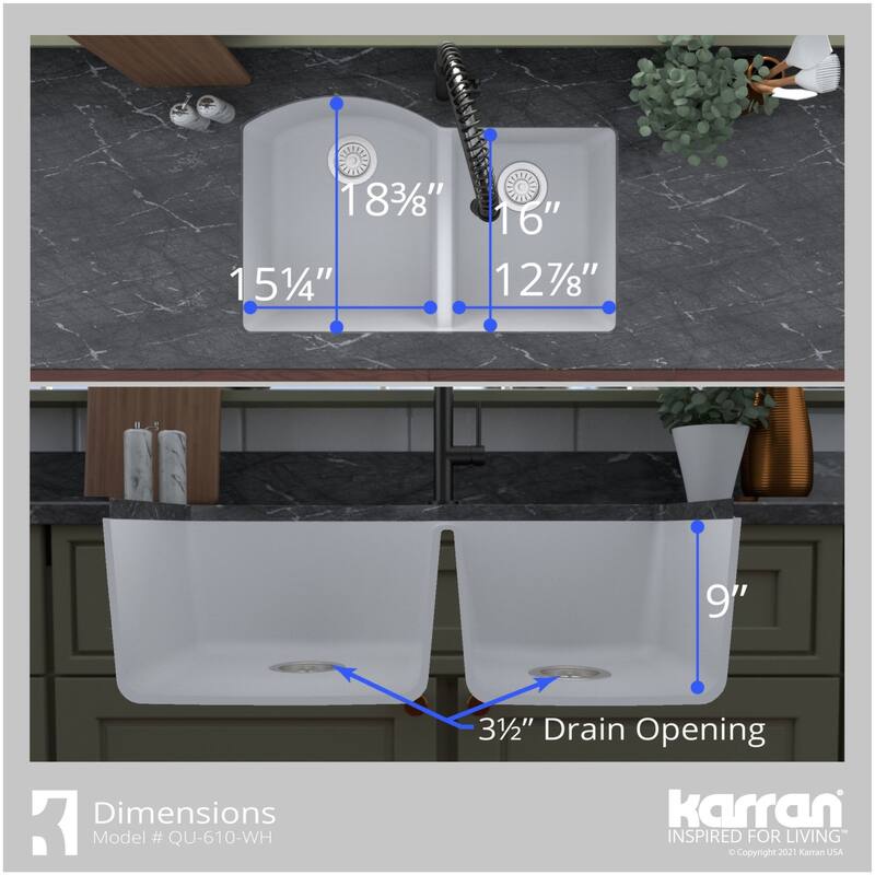 Karran USA QU-610-PK1 Quartz QU 32" Undermount Double Basin Quartz