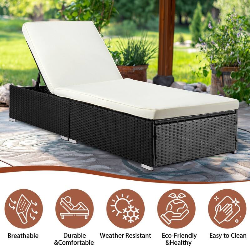 Outdoor Wicker Single Chaise Lounge with Cushion