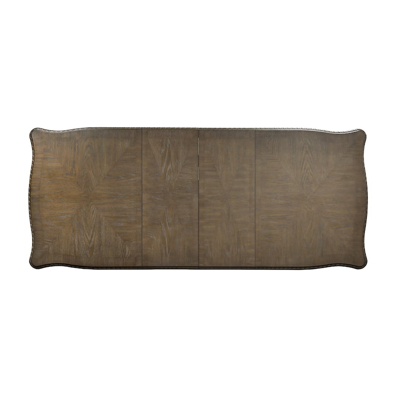 Rectangular Wooden Dining Table with Upholstered Seat in Weathered Oak and Beige
