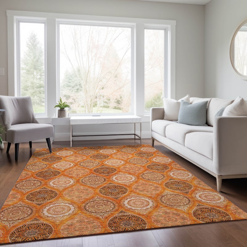 Machine Washable Indoor/ Outdoor Boho Mosaic Chantille Rug