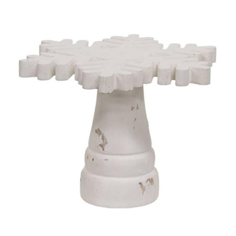 Distressed Wood Snowflake Candle Holder Pedestal for Christmas Centerpiece and Mantel Display - 6-Inch