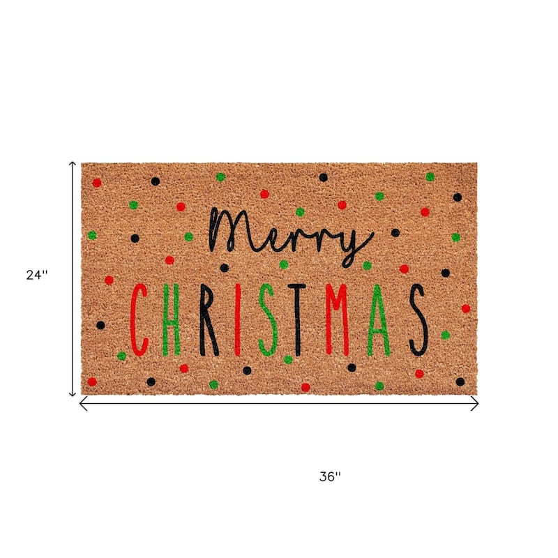 HomeRoots 24" X 36" Brown Black And Green Merry Christmas Outdoor Coir Door Mat - 24.00' X '36.00