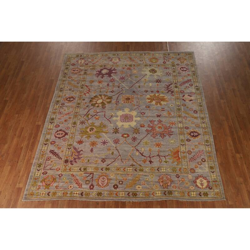 Hand Knotted Oriental 100% Wool Carpet Transitional All-Over Purples Oushak Area Rug - 9' 6'' X 8' 3''