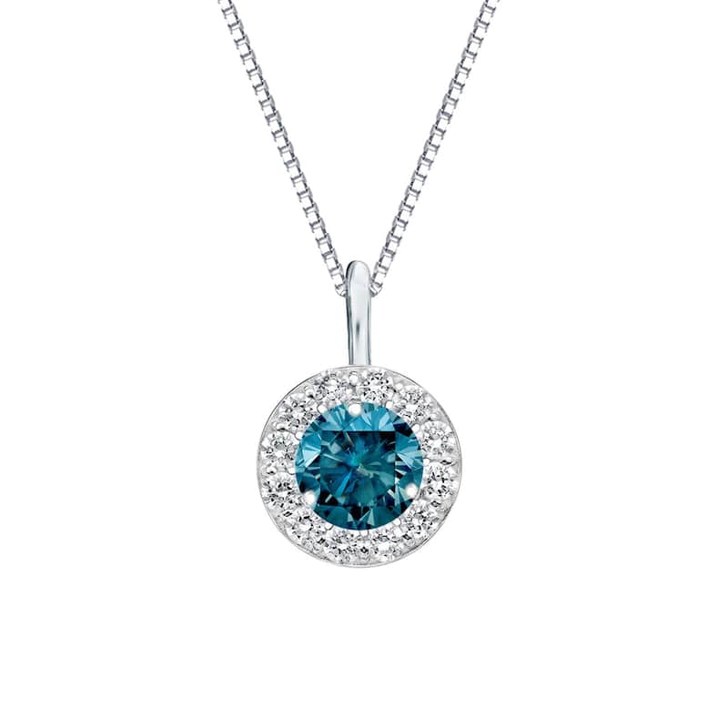 Auriya 3/4ctw Round Blue Diamond Halo Necklace 14k Gold (I1-I2) - White