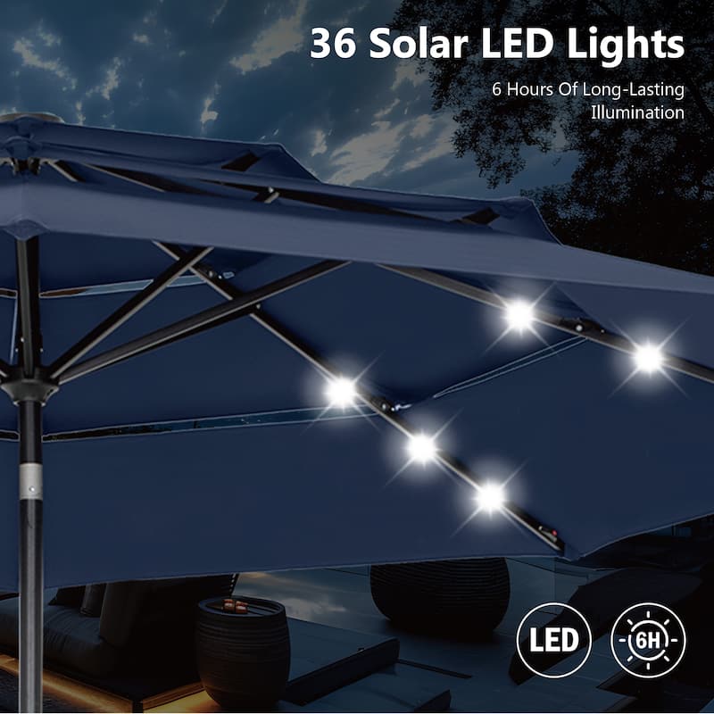 MAISON ARTS 10ft 3 Tier Auto-tilt Patio Umbrella Outdoor Double Vented Umbrella with LED Lights