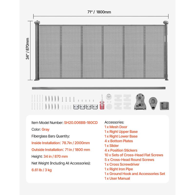 Anmytek Retractable Baby Pet Gate with Anti-Crawl Strip