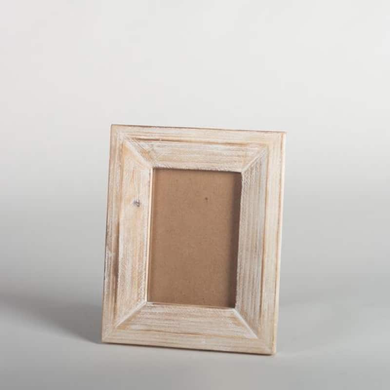 Washed White On Brown Wooden Photo Frame